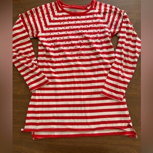 Girls Candy Cane Red & White Striped Sequins Top - Size 10